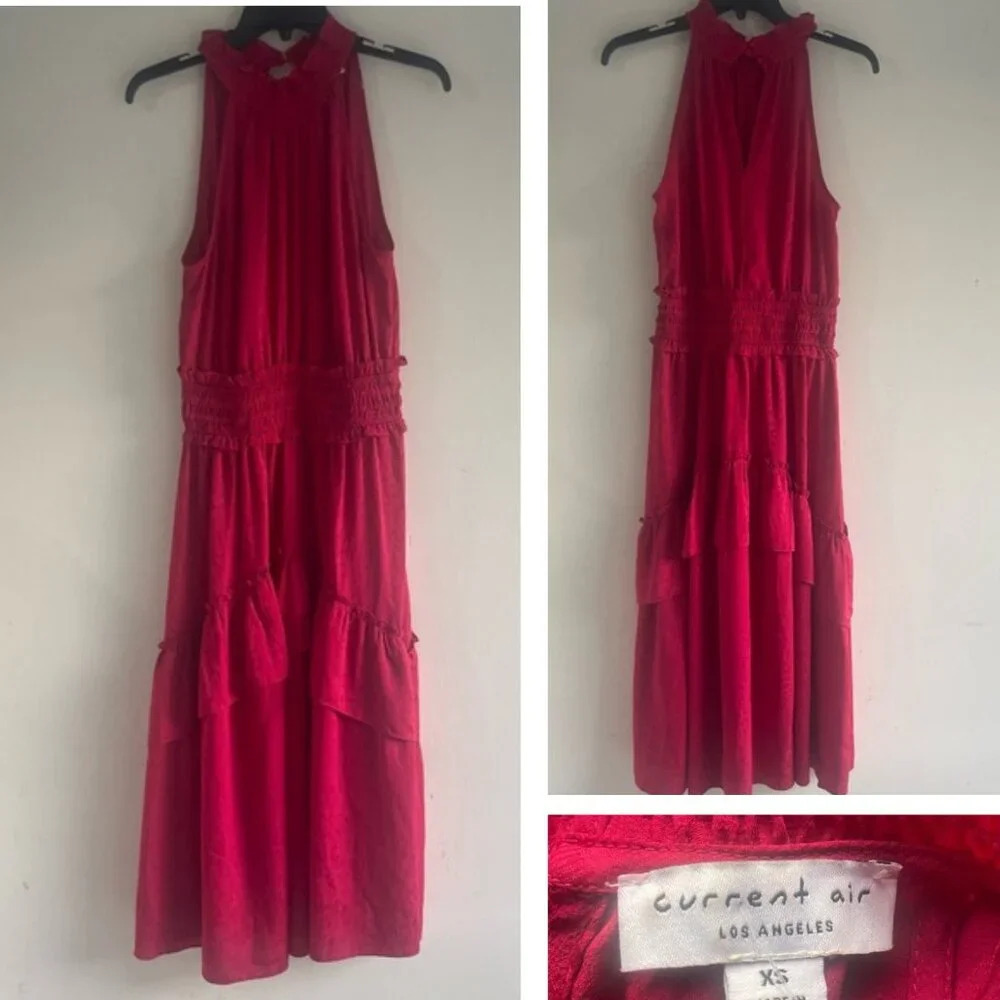 Current Air Red Leopard Print Halter Ruffle Midi Tank Dress - 22212